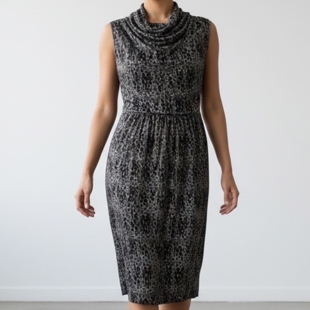 Banana Republic Wool blend dress M Leopard Animal Print Cowl Neck mobwife